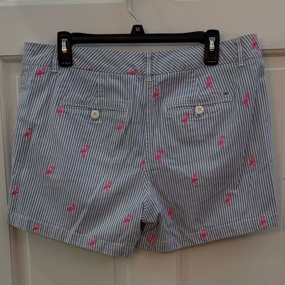 crown & ivy Blue & White Striped Shorts with Pink Flamingo Embroidery size 12 - Picture 2 of 4
